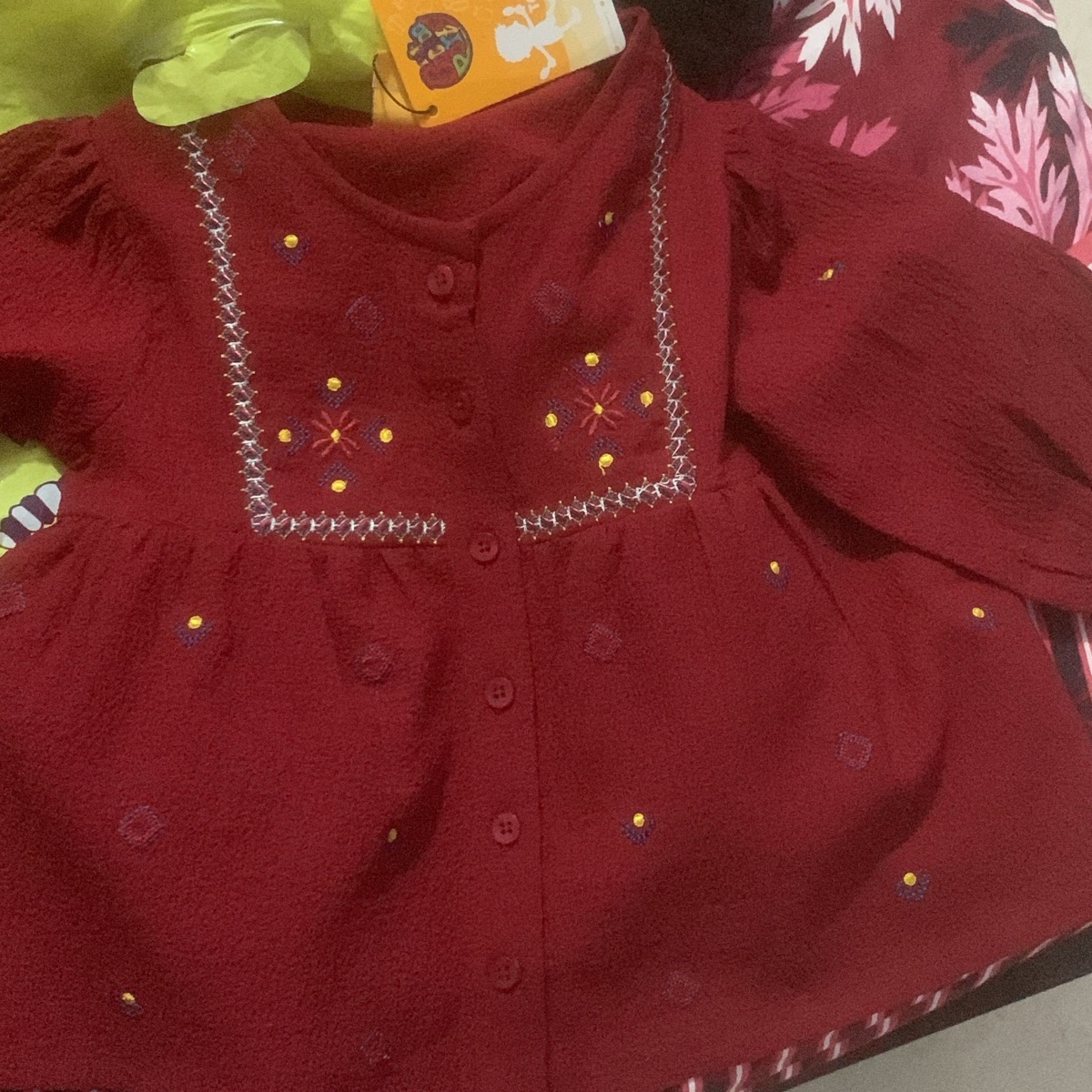Newborn Baby Girl's Embroidered Red Top